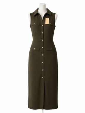 Olive Button Front Midi Dress | Gold Button Detail | NWT | XS